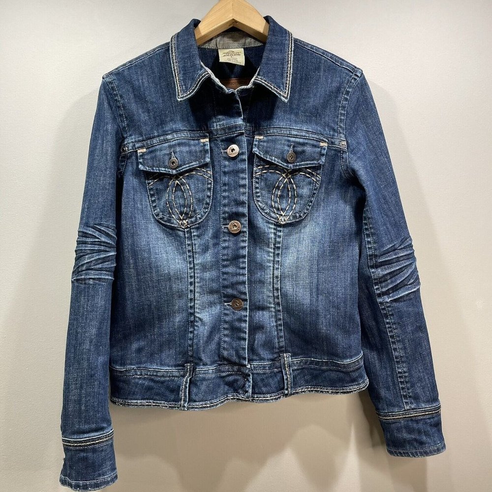 JORDACHE Women's L Blue Jean Denim Jacket Button Stitching Wash Detail Vintage - Picture 7 of 12